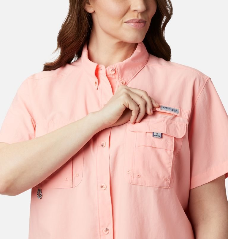 Women's Columbia PFG Bahama Short Sleeve Shirts Pink | Plus Size CA-M84C5